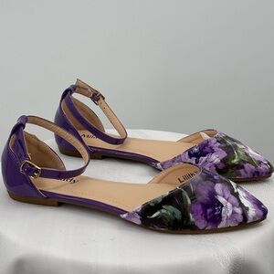 Mila Lady Woman’s D’Orsay Floral Ankle Strap Flats, Size 7.5